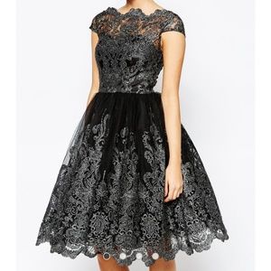 Chi Chi London Metallic Lace Midi Prom Dress